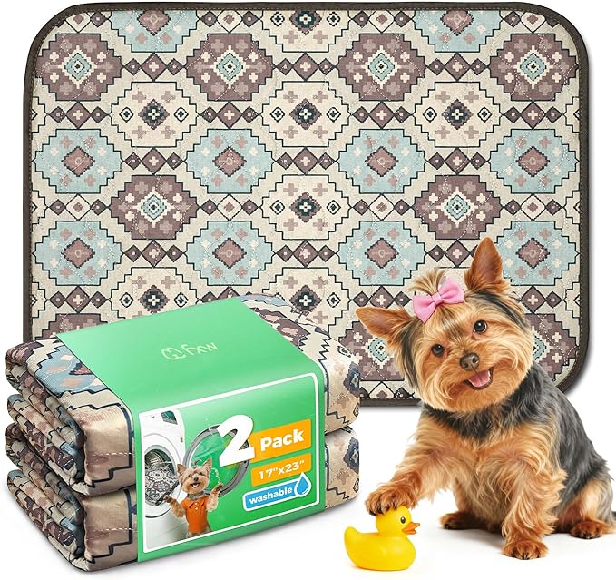 FXW Washable Pee Pads for Dogs, Puppy Pads with Super Absorbent, Specifically Designed for 24inch Cages, 17" x 23" Rectangle, Tribal Beige, 2 Packs