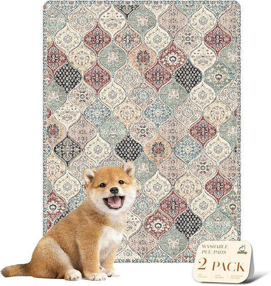 nunubaby Washable Pee Pads for Dogs, Stylish, Non-Slip and Leak-Proof Pee Pads. Reusable Potty Pads for Dogs for Crates and Floors.(Dark Red/Multi, 18" x24" )