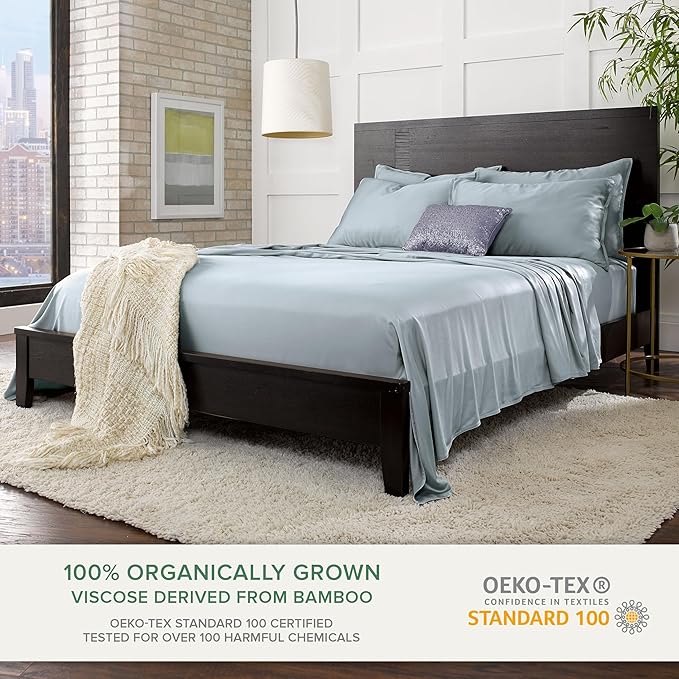 Pure Bamboo Twin XL Sheets, Genuine 100% Organic Viscose Derived from Bamboo Bed Sheet Set, Luxuriously Soft & Cooling, Double Stitching, 2 Year Quality Promise (Twin XL, Sterling Blue)