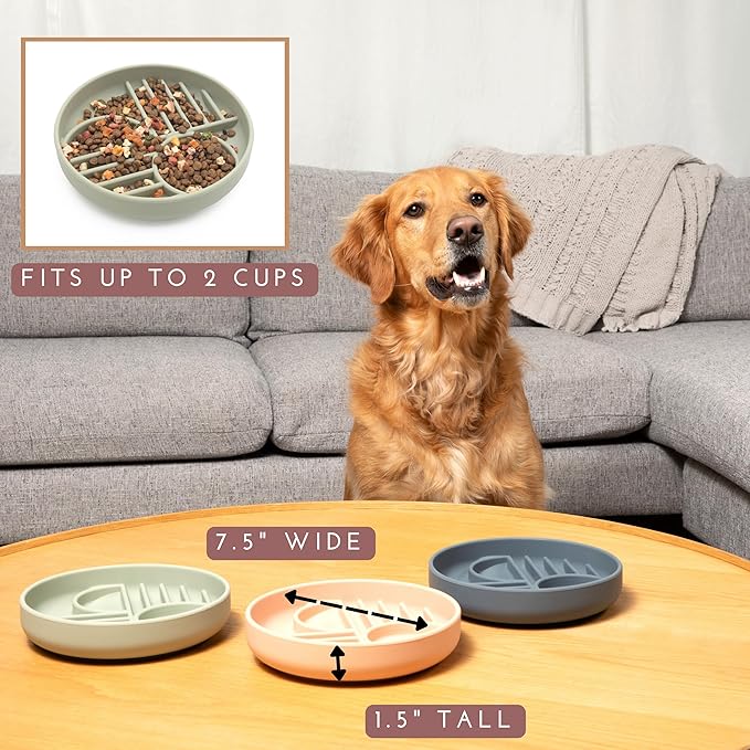 Should We Go? Slow Feeder for Dogs & Puppies, The Slowdown Bowl Silicone Slow Eating, Modern Lick Mat Design, Reduces Gulping, Fits 2 Cups, 7.5” Across x 1.5” Tall, Mealtime Challenge, Medium-Sage