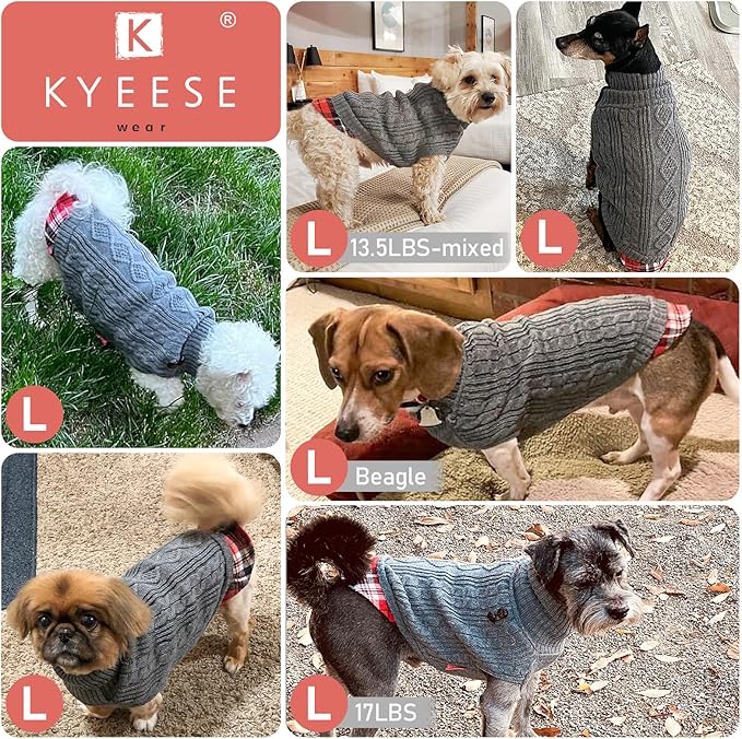 KYEESE Dog Sweater Soft Pullover Dog Sweaters for Small Dogs Male Warm Turtleneck Small Dogs Sweater Stretchy Knitwear Cat Clothes with Gingham Patchwork Comfy Pet Coat for Fall Winter Cold Weather
