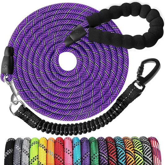 Long Dog Leash 20 FT: Heavy Duty Rope Leashes for Dogs Training with Swivel Lockable Hook Reflective Threads Bungee and Padded Handle - Dog Lead for Large Small Medium Dogs Outside Walking Hiking
