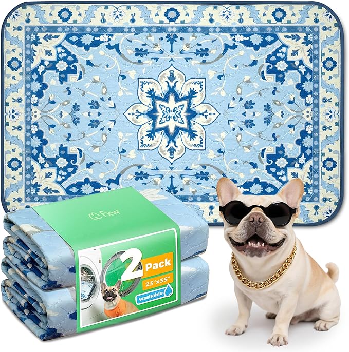 FXW Washable Pee Pads for Dogs, Puppy Pads with Super Absorbent, Specifically Designed for 36inch Cages, 23" x 35" Rectangle, Boho Blue, 2 Packs