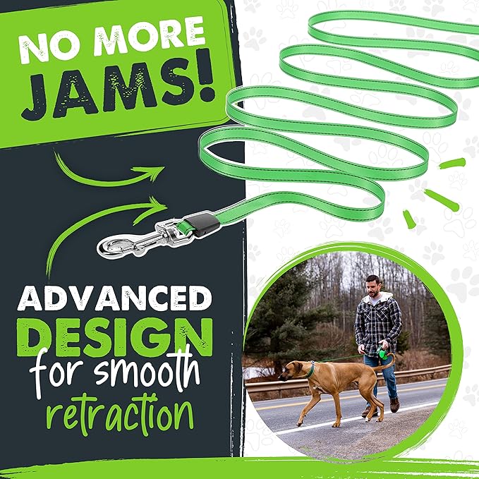 Mighty Paw Retractable Leash with Built-in Poop Bag Holder | 16' Long Retractable Dog Leash for Small Dogs, Medium Breeds & Large Pets with Tape for Quick Control. Poop Bags Included