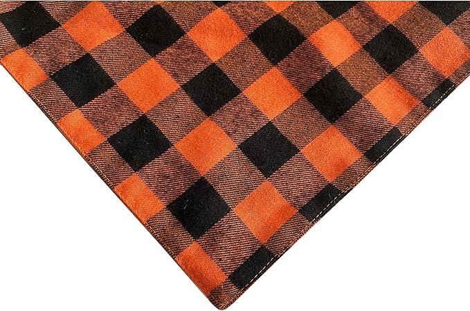 Realeaf Fall Thanksgiving Dog Bandanas 2 Pack, Orange Plaid Pet Scarf for Boy and Girl, Premium Durable Fabric, Holiday Halloween Bandana for Large and Extra Large Dogs (X-Large)