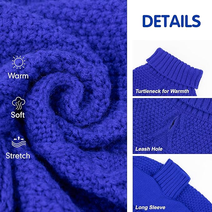 cyeollo Dog Sweater Pullover Turtleneck for Dogs, Classic Knitwear Fall Winter Cold Weather Doggie Clothes Warm Pet Apparel Small Medium Large Dog Sweaters, Royal Blue S