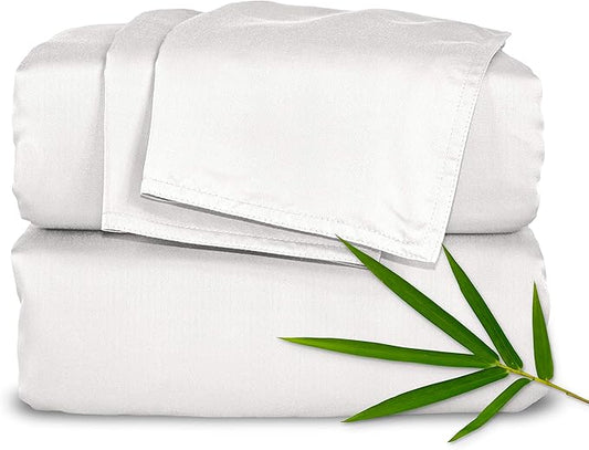 Pure Bamboo Queen Sheets, Genuine 100% Organic Viscose Derived from Bamboo Bed Sheet Set, Luxuriously Soft & Cooling, Double Stitching, 2 Year Quality Promise (Queen, White)