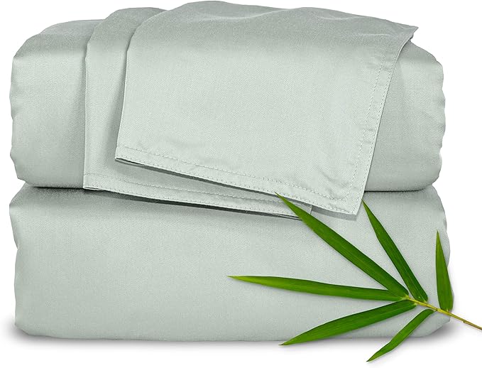 Pure Bamboo Twin Sheets, Genuine 100% Organic Viscose Derived from Bamboo Bed Sheet Set, Luxuriously Soft & Cooling, Double Stitching, 2 Year Quality Promise (Twin, Sea Glass)