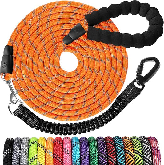 Long Dog Leash 15 FT: Heavy Duty Rope Leashes for Dogs Training with Swivel Lockable Hook Reflective Threads Bungee and Padded Handle - Dog Lead for Large Small Medium Dogs Outside Walking Hiking