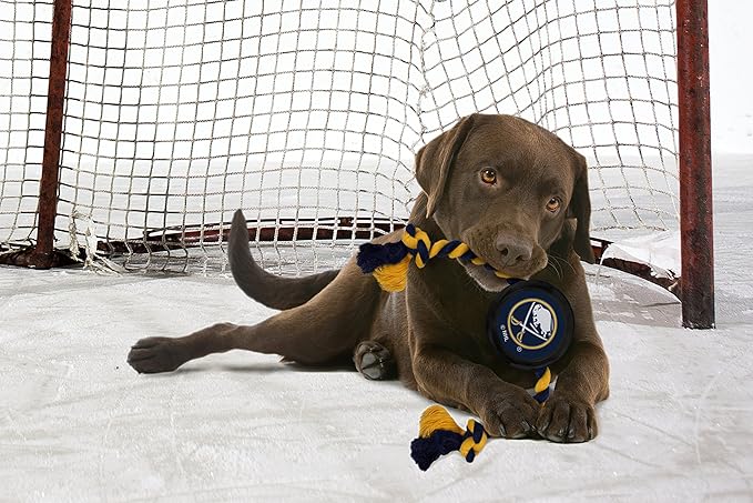 Pets First NHL Buffalo Sabres Puck Toy for Dogs & Cats. Play Hockey with Your Pet with This Licensed Dog Tough Toy Reward!