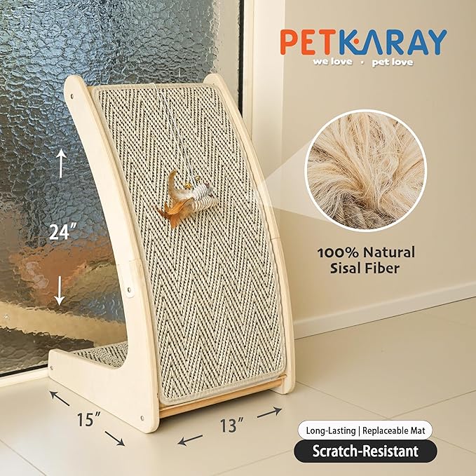 PETKARAY Cat Scratcher, Sisal Cat Scratch Pad, Curved Scratching Board for Indoor Kitty, Floor Mounted Scratcher with Mouse Toy Catnip