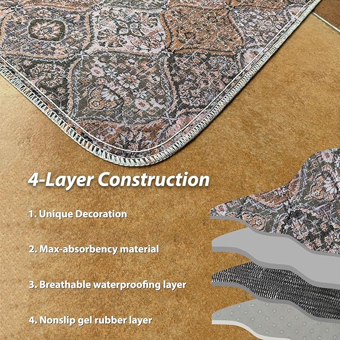 nunubaby 4PACK Washable Pee Pads for Dogs, Stylish, Non-Slip and Leak-Proof Pee Pads. Reusable Potty Pads for Dogs for Crates and Floors.(Brown/Multi, 24" x48")