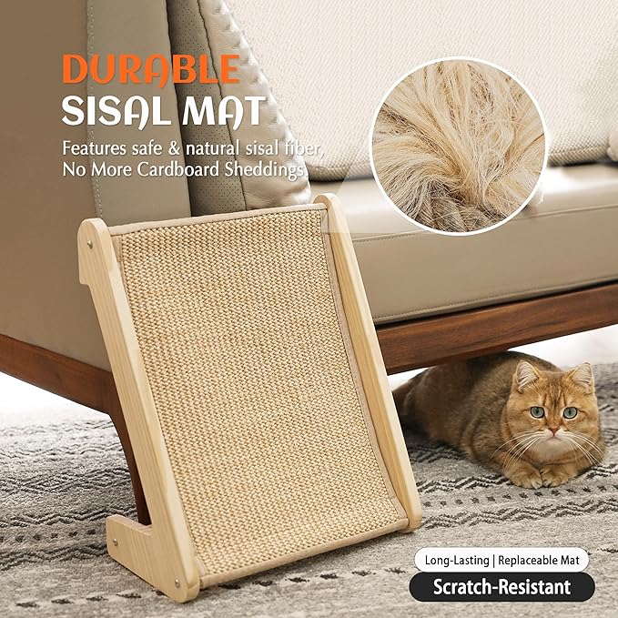 PETKARAY Sisal Cat Scratcher Ramp, L Shaped Scratching Post and Scratch Pad for Indoor Cats, Wall Furniture Protector(Small)