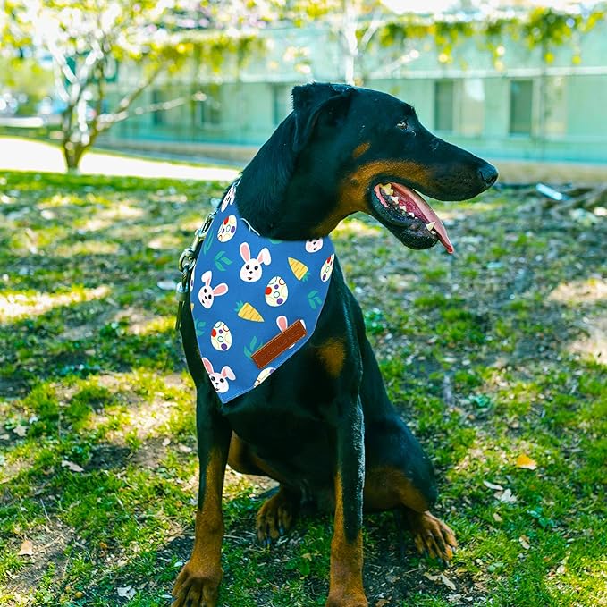 Realeaf Easter Dog Bandanas 2 Pack, Reversible Bunny Carrot and Easter Eggs Pet Scarf for Boy and Girl, Premium Durable Fabric, Holiday Bandana for Medium and Large Dogs Pets(Large)