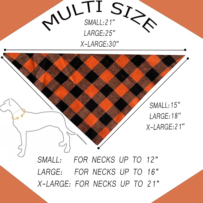 Realeaf Fall Thanksgiving Dog Bandanas 2 Pack, Orange Plaid Pet Scarf for Boy and Girl, Premium Durable Fabric, Holiday Halloween Bandana for Small and Medium Dogs (Small)