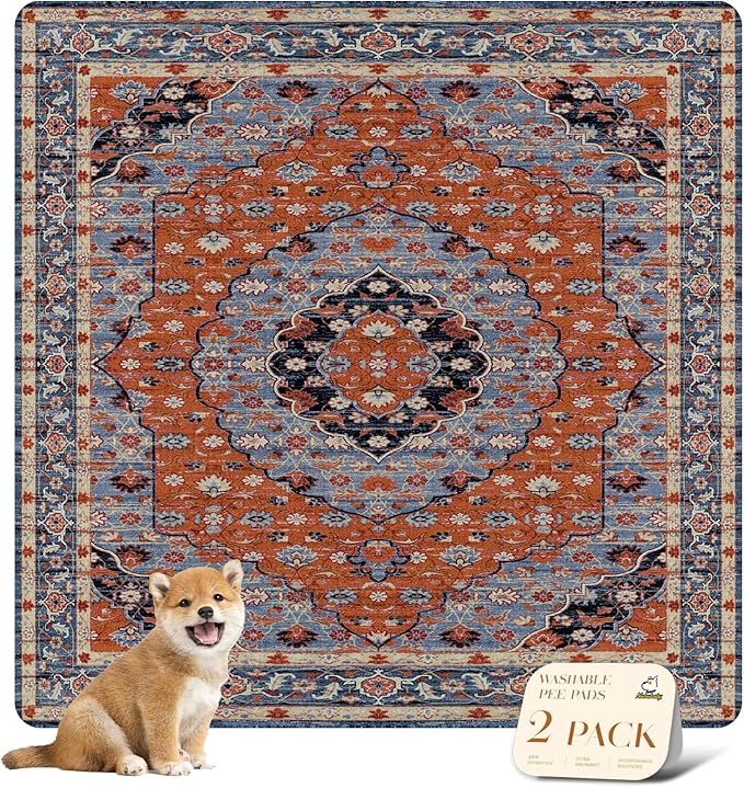 nunubaby Washable Pee Pads for Dogs, Stylish, Non-Slip and Leak-Proof Pee Pads. Reusable Potty Pads for Dogs for Crates and Floors.(Red/Floral, 54" x54" )