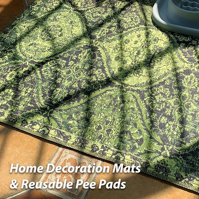 nunubaby Washable Pee Pads for Dogs, Stylish, Non-Slip and Leak-Proof Pee Pads. Reusable Potty Pads for Dogs for Crates and Floors.(Green/Multi, 72" x72" )