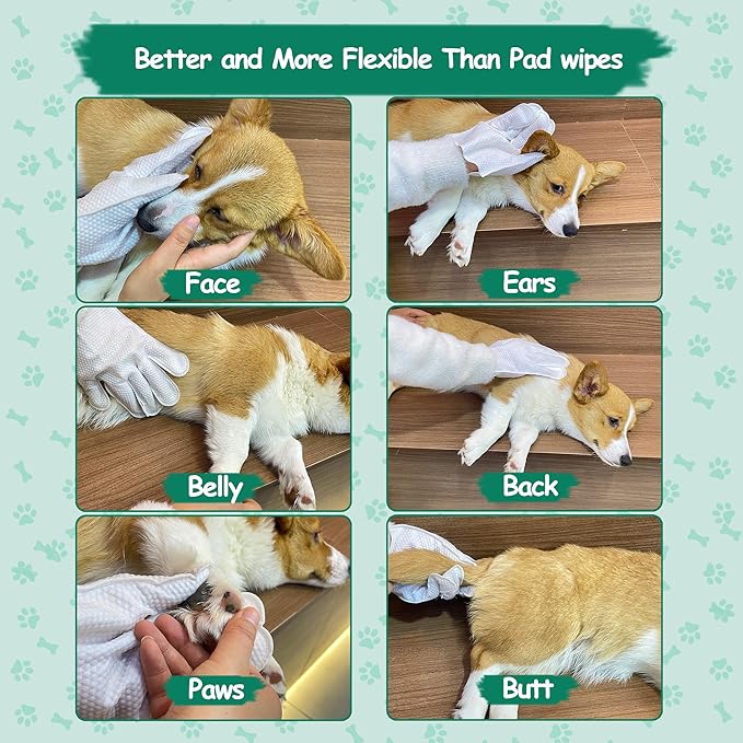 10 PCS Pet Cleaning and Deodorizing Bathing Grooming Glove Wipes for Dogs and Cats, Extra Thick Nourish Fur No-Rinse Grooming Wipes for Daily Care and Travel, Hypoallergenic