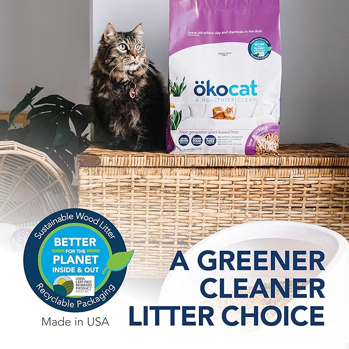 ökocat Less Mess Low Tracking Wood Clumping Cat Litter Mini- Pellets, Unscented, 14.8 pounds - Natural Ingredients, Stops Odor, Clumps Solid, 99% Dust Free, Great for Long-Hair Breeds, All Cats
