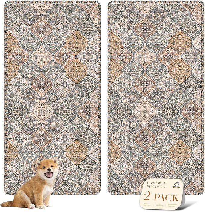 nunubaby Washable Pee Pads for Dogs, Stylish, Non-Slip and Leak-Proof Pee Pads. Reusable Potty Pads for Dogs for Crates and Floors.(Brown/Multi, 36" x72" )
