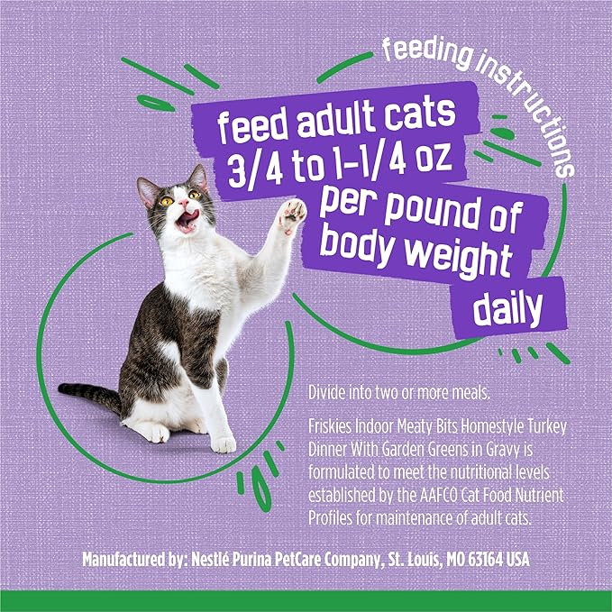 Purina Friskies Indoor Cat Food Meaty Bits Homestyle Turkey Dinner With Garden Greens in Gravy - (Pack of 24) 5.5 oz. Cans