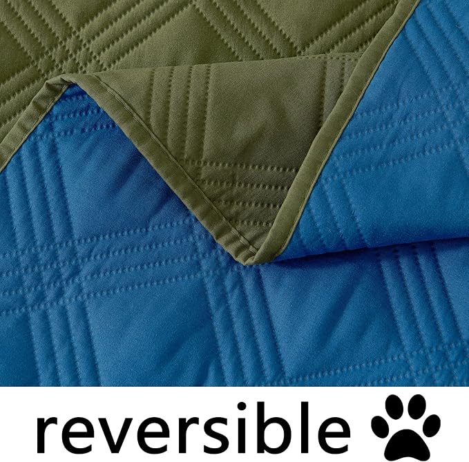 hyha Waterproof Dog Blanket, Reversible Pet Bed Blanket, Soft Sofa Couch Cover for Dogs Washable, Waterproof Pet Couch Covers for Sofa Puppy Cats Furniture Protector(82"x120", Green/Navy Blue)