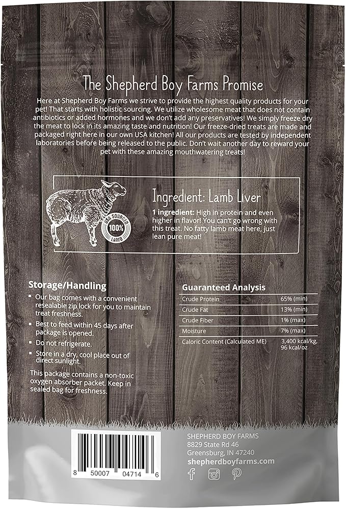 Shepherd Boy Farms Freeze Dried Dog and Cat Treats, Lamb Liver, All Natural Single Ingredient Freeze-Dried Dog Treat & Snacks, Made in USA, High Protein, Essential Nutrition of Raw Food, 8oz