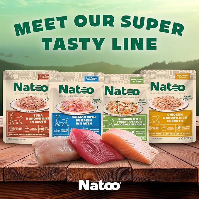 NATOO Cat Food Topper for Picky Eaters & Healthy Soft Cat Treat (Salmon & Pumpkin), Wet Food with Gravy, High Protein & Limited Ingredient, 2.4 oz (Case of 20)