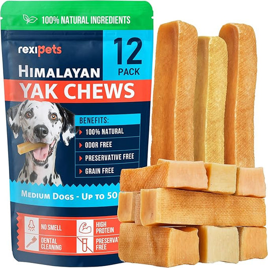 100% Natural Yak Cheese Himalayan Made Dog Chews All Breeds - Lactose Free Yak Chew for Small Medium & Large Dogs - Dental Cleaning Dog Chews for Aggressive Chewers - Long Lasting Odor & Gluten Free