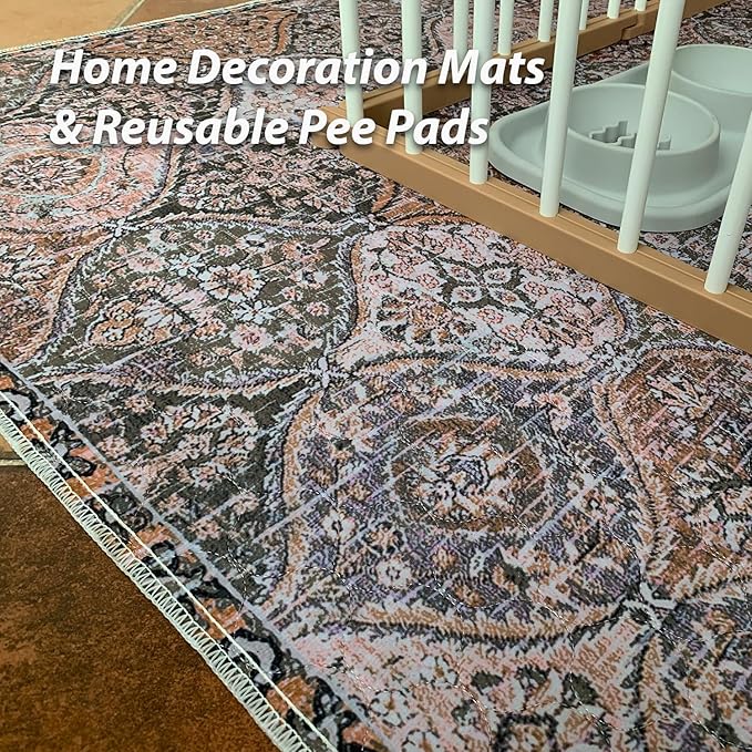 nunubaby Washable Pee Pads for Dogs, Stylish, Non-Slip and Leak-Proof Pee Pads. Reusable Potty Pads for Dogs for Crates and Floors.(Brown/Multi, 36" x36")