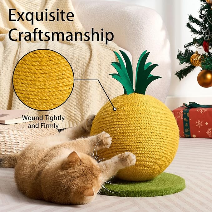 Pineapple Cat Scratching Post, Cute Cat Scratcher with Sisal Rope, Cat Scratch Post for Indoor Adult Cat and Kitten, Cat Scratching Ball