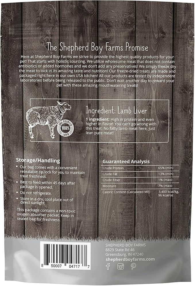 Shepherd Boy Farms Freeze Dried Dog and Cat Treats, Lamb Liver, All Natural Single Ingredient Freeze-Dried Dog Treat & Snacks, Made in USA, High Protein, Essential Nutrition of Raw Food, 3oz