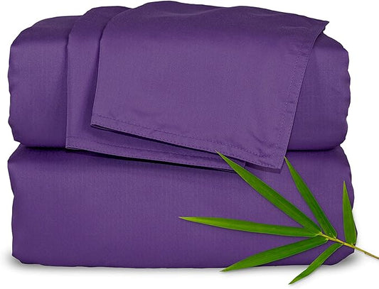 Pure Bamboo Queen Sheets, Genuine 100% Organic Viscose Derived from Bamboo Bed Sheet Set, Luxuriously Soft & Cooling, Double Stitching, 2 Year Quality Promise (Queen, Purple)