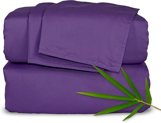 Pure Bamboo Twin Sheets, Genuine 100% Organic Viscose Derived from Bamboo Bed Sheet Set, Luxuriously Soft & Cooling, Double Stitching, 2 Year Quality Promise (Twin, Purple)