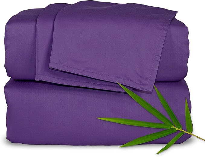 Pure Bamboo California King Sheets, Genuine 100% Organic Viscose Derived from Bamboo Bed Sheet Set, Soft & Cooling, Double Stitching, 2 Year Quality Promise (California King, Purple)