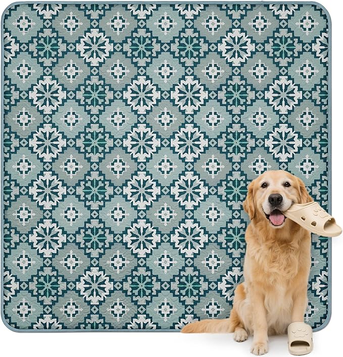 FXW Washable Pee Pads for Dogs, Puppy Pads with Super Absorbent, Specifically Designed for Rollick/Homeplus 24inch 8 Panels Dog Playpen, 63" Square, Tribal Blue, 1 Pack