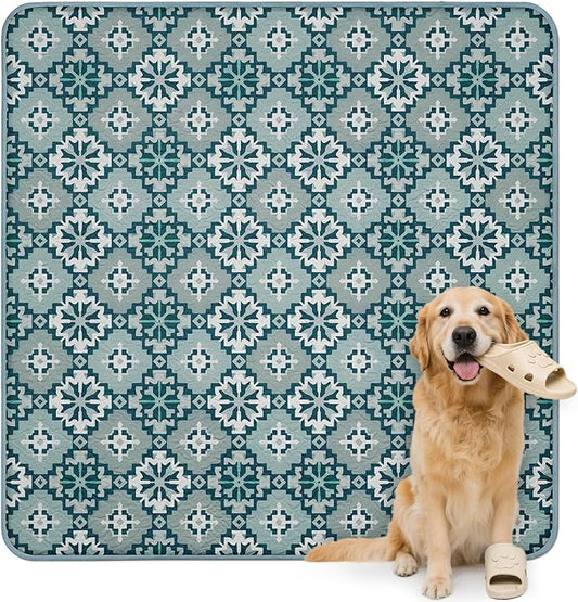 FXW Washable Pee Pads for Dogs, Puppy Pads with Super Absorbent, Specifically Designed for Rollick/Homeplus 24inch 8 Panels Dog Playpen, 63" Square, Tribal Blue, 1 Pack