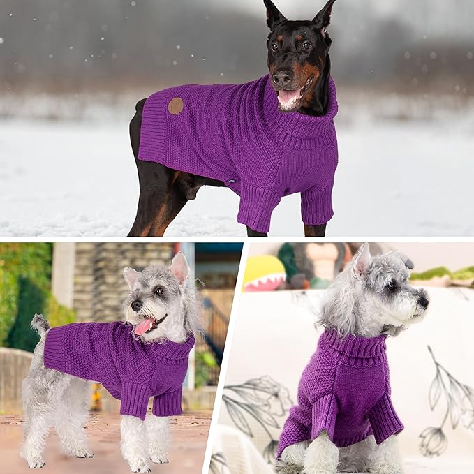 cyeollo Dog Sweater Pullover Turtleneck for Dogs, Classic Knitwear Fall Winter Cold Weather Dog Clothes Warm Pet Apparel Small Dogs Sweaters, Purple L