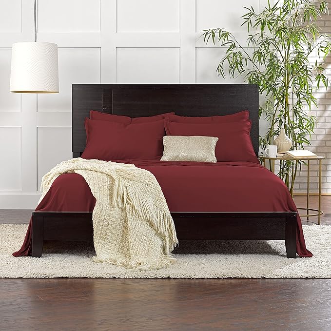Pure Bamboo Twin Sheets, Genuine 100% Organic Viscose Derived from Bamboo Bed Sheet Set, Luxuriously Soft & Cooling, Double Stitching, 2 Year Quality Promise (Twin, Merlot)