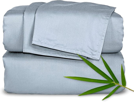 Pure Bamboo King Sheets, Genuine 100% Organic Viscose Derived from Bamboo Bed Sheet Set, Luxuriously Soft & Cooling, Double Stitching, 2 Year Quality Promise (King, Sterling Blue)