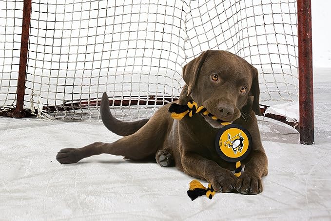 Pets First NHL Pittsburgh Penguins Puck Toy for Dogs & Cats. Play Hockey with Your Pet with This Licensed Dog Tough Toy Reward!