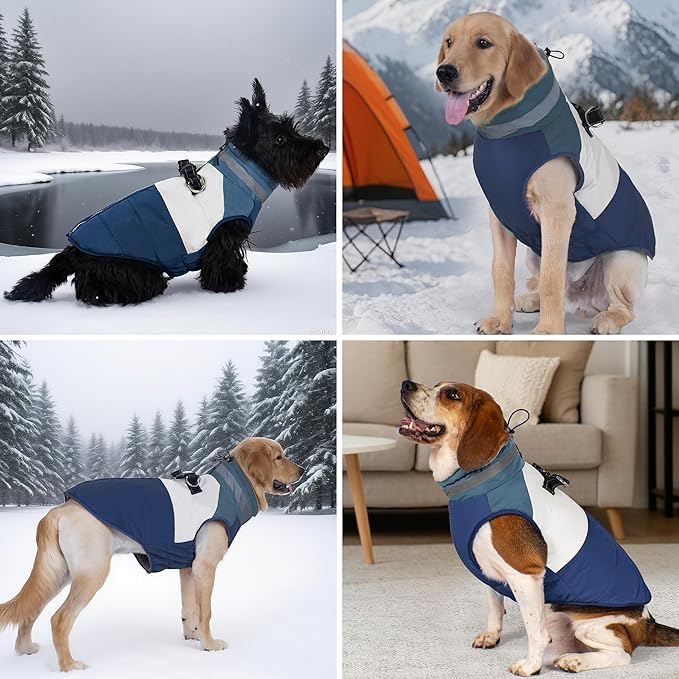 azuza Dog Jacket for Small Dogs Waterproof Dog Coat with Reflective Strips and Harness Built in Warm Fleece Dogs Winter Coat Windproof with Back Zipper, Navy M