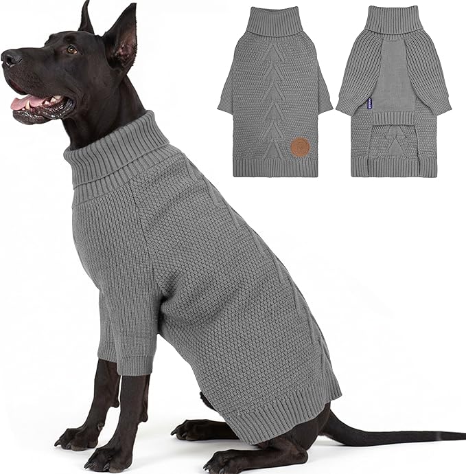 cyeollo 4XL Dog Sweater,Knitwear Pullover Sweaters Turtleneck Fall Winter Dog Clothes for Giant Breed Sweaters for Large Dogs Male, Grey XXXXL