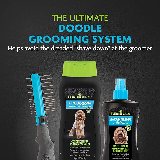 FURminator 2-in-1 Doodle Grooming Tool for Dogs, 1 Count, Dematting Tool with Comb for Mats, Tangles & Maintenance on Curly, Long, Silky & Wiry Coats