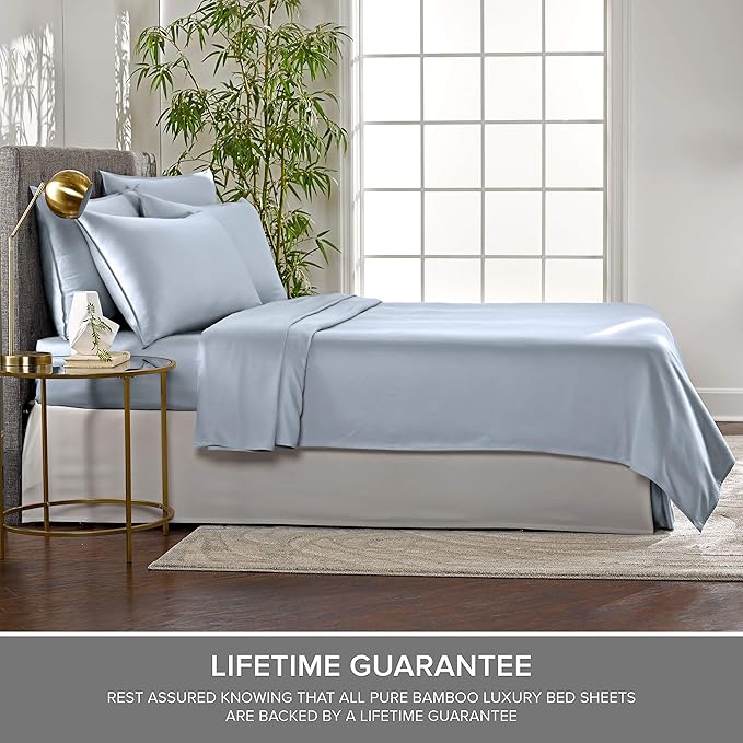 Pure Bamboo Short Queen Sheets for RV Camper (60"x75") - Genuine 100% Organic Viscose Derived from Bamboo Bed Sheet Set, Soft & Cooling, 2 Year Quality Promise (Short Queen, Sterling Blue)