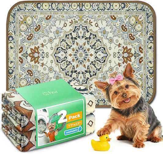 FXW Washable Pee Pads for Dogs, Puppy Pads with Super Absorbent, Specifically Designed for 24inch Cages, 17" x 23" Rectangle, Boho Beige, 2 Packs