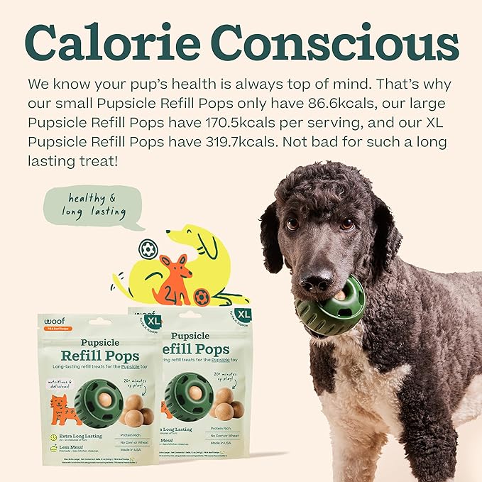 WOOF Pupsicle Refill Pops - Low-Mess Dog Snacks - with Peanut Butter and Beef - Dog Treats - Long Lasting - XL Pops - 5 Count - 2 Pack