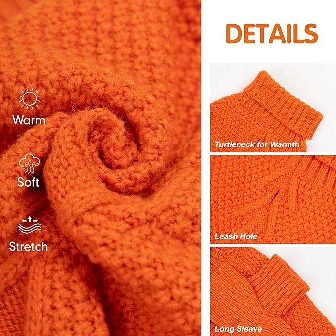 cyeollo Dog Sweater Pullover Turtleneck for Dogs, Classic Knitwear Fall Winter Cold Weather Dog Clothes Warm Pet Apparel Small Medium Large Doggie Sweaters, Orange M