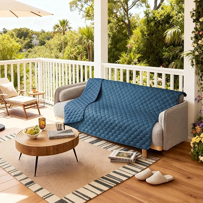 gogobunny 3X Stronger Waterproof Pet Blanket, Scratch Proof Furniture Protector for Dogs Cats, Reversible Cover 82x82 Inch, Dark Blue