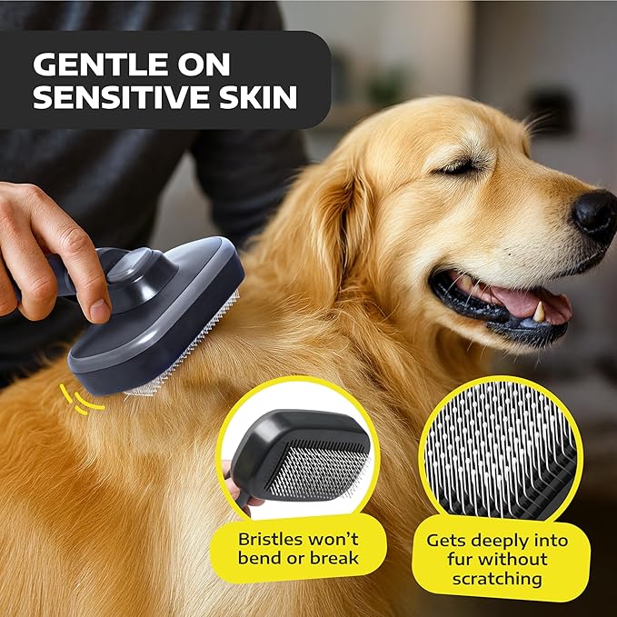 Hertzko Self Cleaning Slicker Brush for Cats & Dogs – Grooming Tool for Shedding Long & Short Hair – Retractable Bristles – Easy-Clean Cat & Dog Deshedding Brush, Painless Detangling - Black
